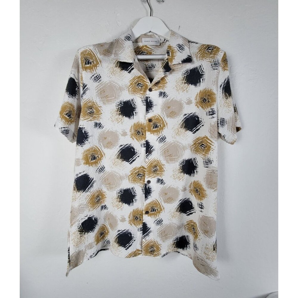Franco Masoma Men's Abstract Print Textured Short-Sleeve Button-Up Shirt Casual